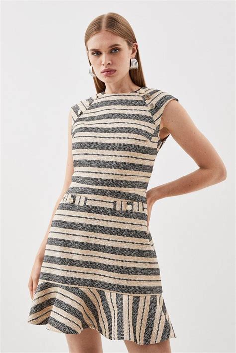 Karen Millen Mini Dresses Tailored Striped Tweed Button Detail Cap