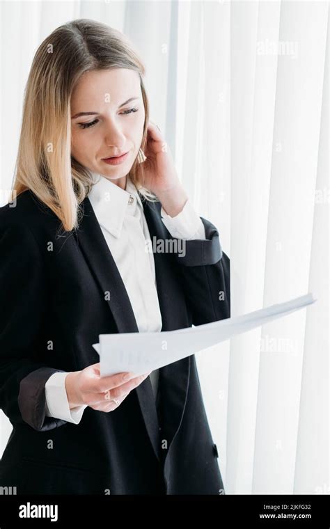 Business Woman Read Document Office Executive Work Stock Photo Alamy