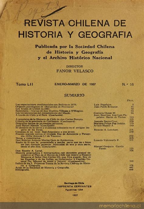 Revista Chilena De Historia Y Geografía Tomo Lii N° 56 Enero Marzo