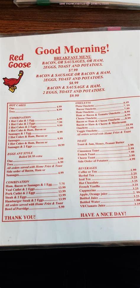 Online Menu Of Red Goose Restaurant Restaurant Edmonton Alberta T6e