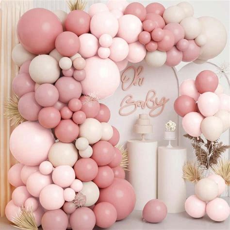 Bohemian Style Grey Rose Pink Nude Sand White Balloon Garlands Kit With Flower Arrangements