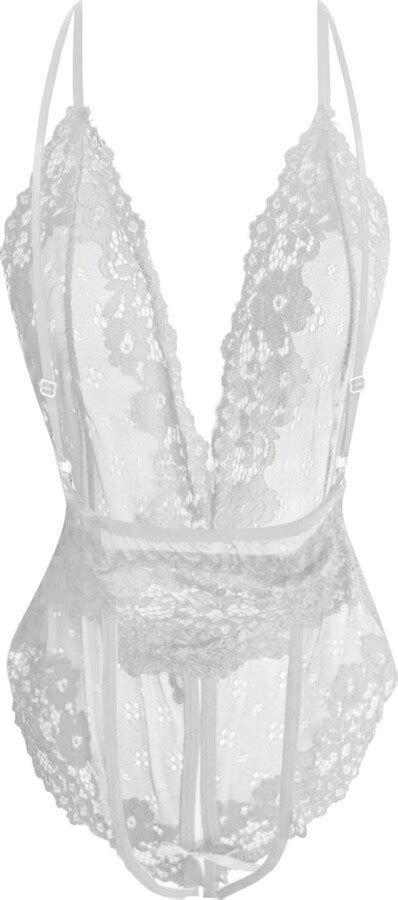 Milont Women Sexy Floral Lace Crotchless Lingerie Strappy Sheer Mesh Bodysuit Cut Out Teddy Mini