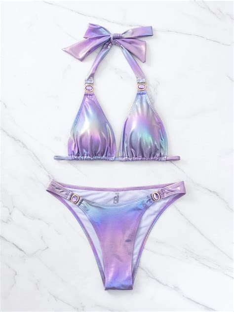 Sexy Strass Tie Dye Halter Bikini Weiblichen Badeanzug Frauen Bademode Zwei St Cke Bikini Set