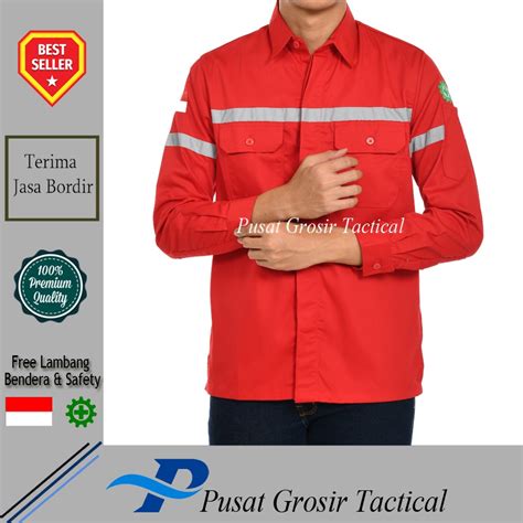 Jual Baju Kemeja Pria Lapangan Safety PDL Proyek Kemeja Lengan Panjang