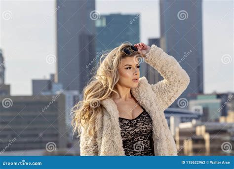 Gorgeous Blonde Hispanic Model Posing Outdoors Stock Photo Image Of