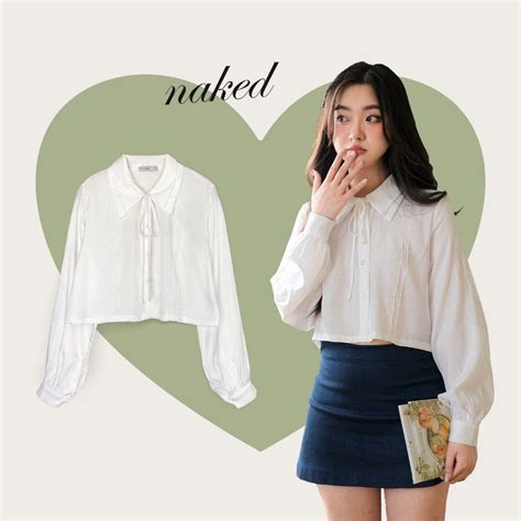 Naked By V Double Collar Shirt With Bow Tie Women S Fashion Tops Blouses On Carousell