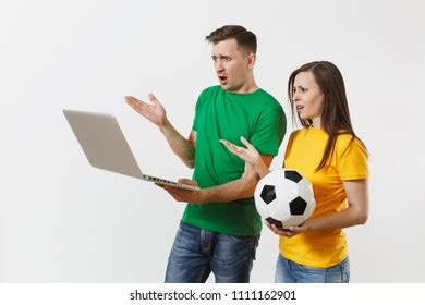 Shocked Couple Woman Man Football Fans Stock Photo