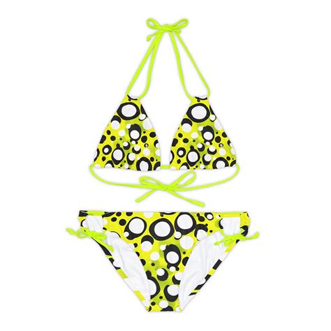 Itsy Bitsy Neon Yellow Polka Dots Strappy Bikini Set Print On Demand Etsy