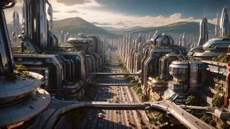 Premium AI Image | View of a futuristic city with natural environment solar energy nature in ...