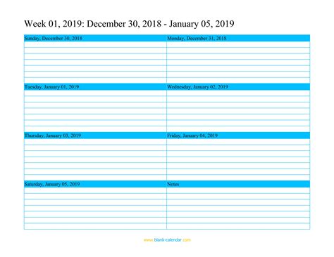 Weekly Calendar 2019 Word Excel Pdf