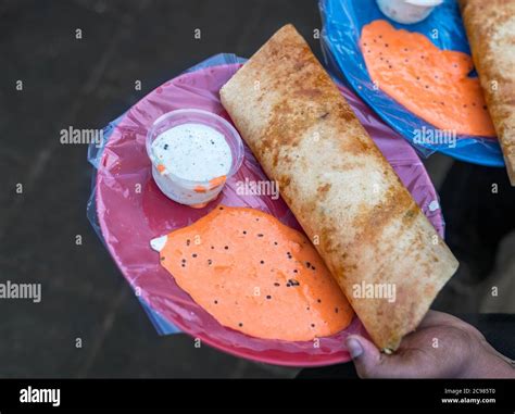 Indian Street Food Dosa With Chutney Stock Photo Alamy