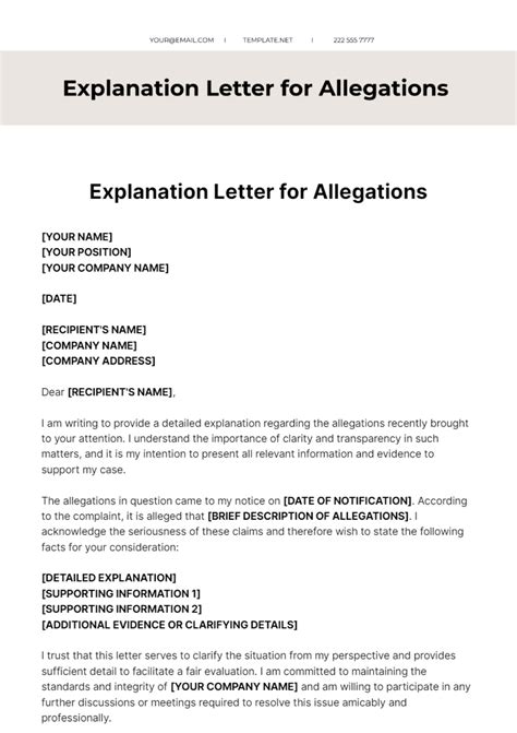 Free Explanation Letter For Allegations Template to Edit Online