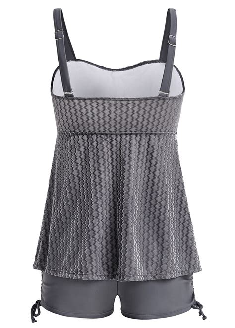 Mid Waisted Surplice Grey Tankini Set Rosewe Usd