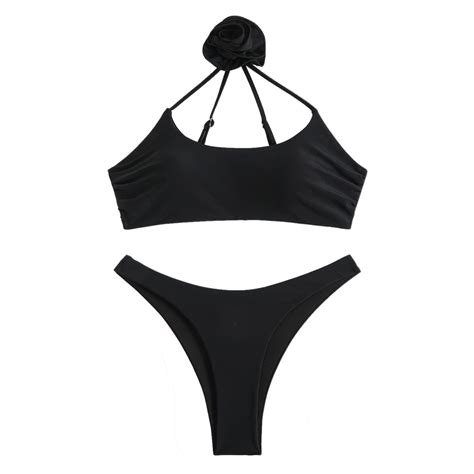 Beai Plus Size Swimsuit For Women One Piece Push Up Halter Bikini Sets