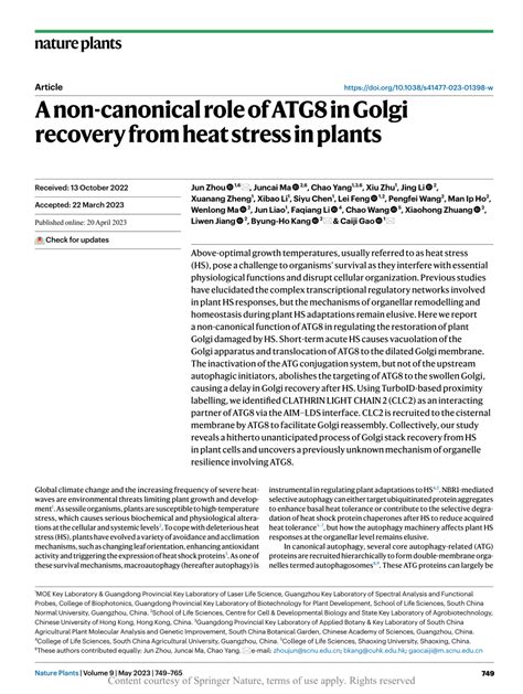 A Non Canonical Role Of Atg In Golgi Recovery From Heat Stress In