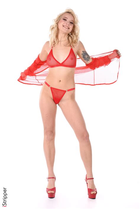 Bewitching Blonde Strips Off Her See Through Lingerie Revealing Gorgeous Tits With Small Hard