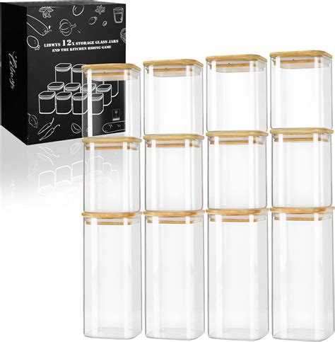 Libwys Square Glass Storage Jars With Bamboo Lids Set Of Airtight