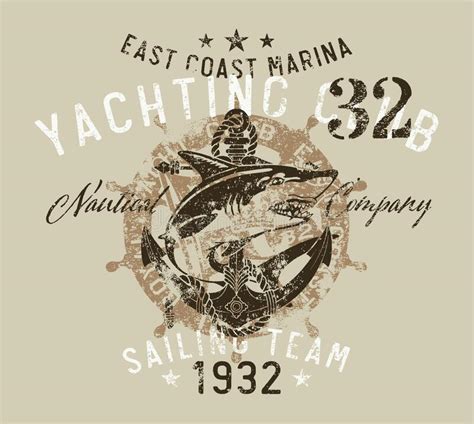 East Coast Sailing Team Shark Yacht Club Stock Vector Illustration Of