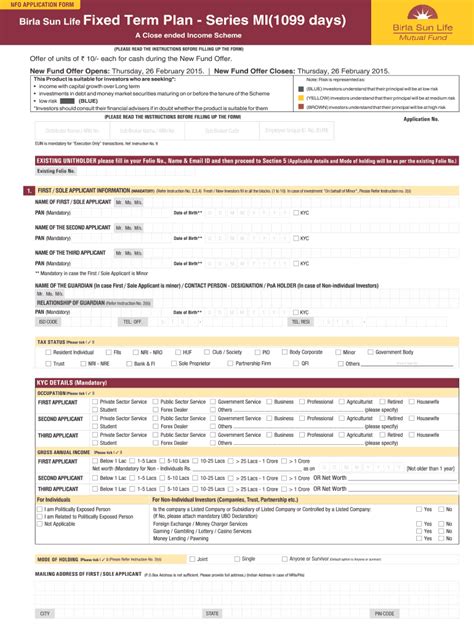 Fillable Online Birla Sun Life Fixed Term Bplanb Series Bmib Days