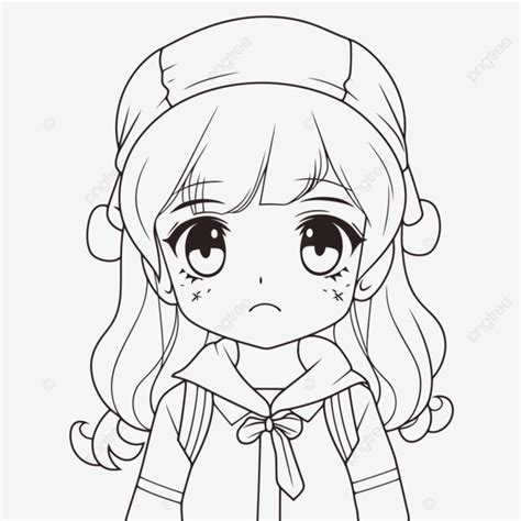 Anime Girl Coloring Page Outline Sketch Drawing Vector, Anime Drawing ...