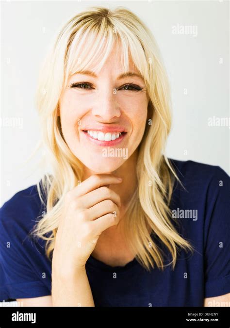 Studio Portrait Of Blonde Woman Stock Photo Alamy