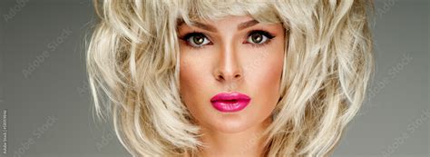 Beautiful Blonde Woman With Bright Lipstick Stock Photo Adobe Stock