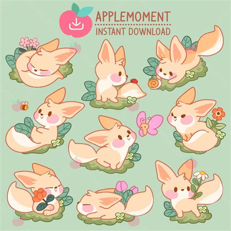 Kawaii Fennec Fox Clipart Stickers Png Digital Download Etsy