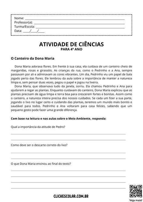 Atividades de Ciências para 4º ano