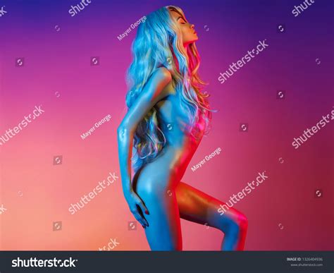 Nude Beautiful Blonde Dancing Colorful Light Stock Photo Shutterstock