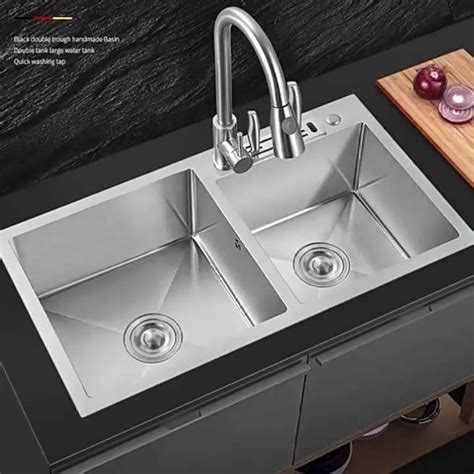 Customize Size Double Bowl Handmade Kitchen Sink Durable Quartz Granite