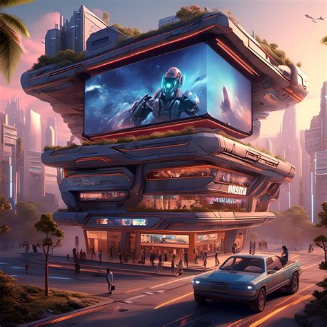 Futuristic movie theater, holographic scree...