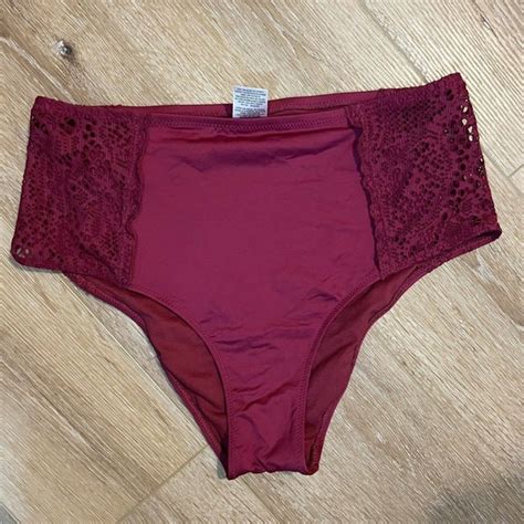 Mossimo Supply Co Swim Mossimo Red Bikini Bottom Large High Rise Crochet Swim Beach Poshmark