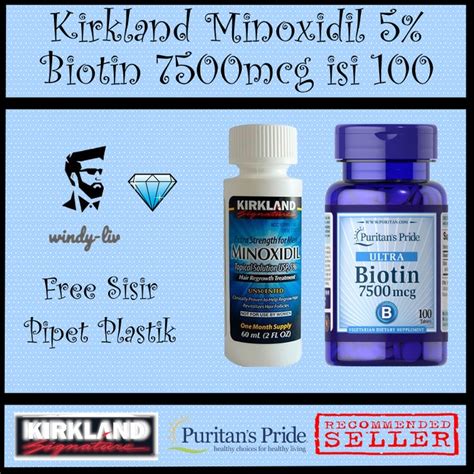 Jual Rambut Vitamin Suplemen Kirkland Minoxidil 5 Biotin 7500mcg Isi