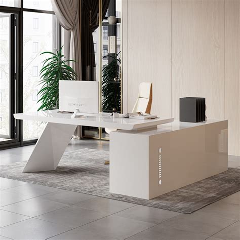 Free Shipping on 2000mm Modern White L-Shape Executive Desk Drawers ...