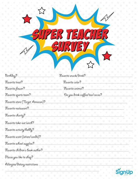 Teacher Survey Free Downloadable Room Parent Resource