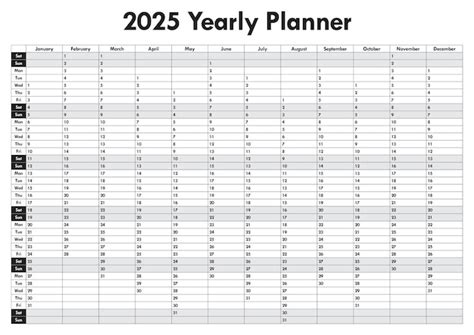 Planificador anual del calendario para el año 2025 Vector Premium