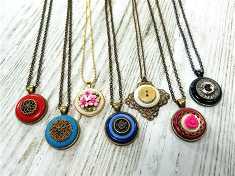 Handmade Upcycled Button Necklace Pendants Easy Necklace Repurposed