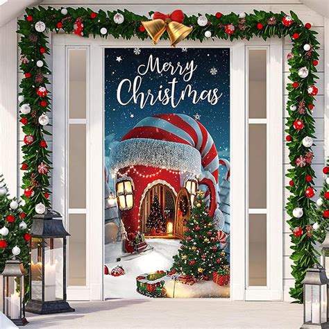 Christmas Door Covers For Front Door Merry Christmas Santa Claus Door Cover Christmas Stocking