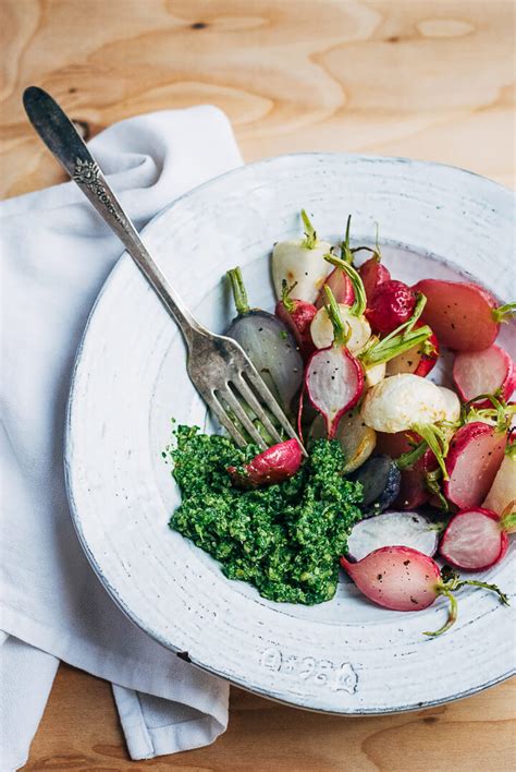 Roasted Radishes And Salad Turnips With Pesto Brooklyn Supper