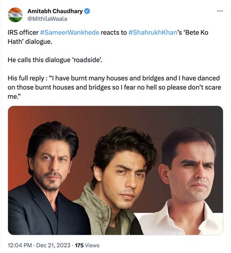 Sameer Wankhede Responds To Shah Rukh Khan S Baap Bete Dialogue From