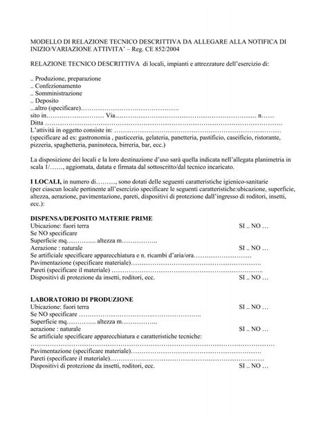 Modello Di Relazione Tecnico Descrittiva Da Asl Al