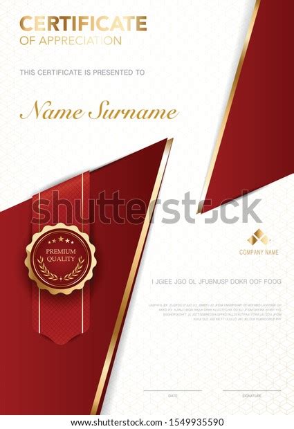 Diploma Certificate Template Red Gold Color Vector De Stock Libre De Regalías 1549935590