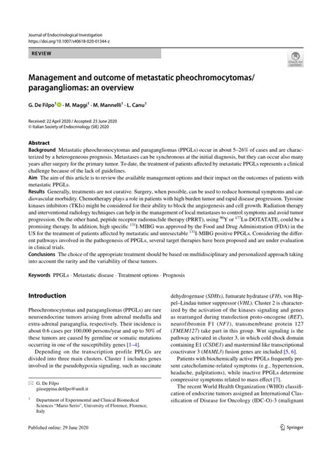 Pdf Management And Outcome Of Metastatic Pheochromocytomas