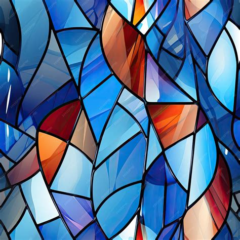 Premium Ai Image Vibrant Stained Glass Wall Design In Orange And Blue Tiled