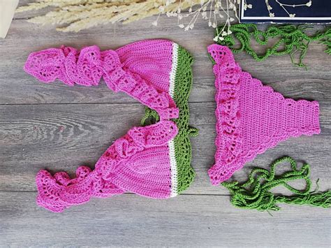 Watermelon Bikini Ruffle Swimsuit Crochet Bikini Set Frills Bikini