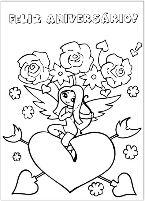 Desenhos de Feliz aniversário para colorir. Imprimir cartão postal