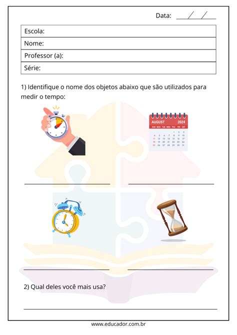 Atividades sobre medidas de tempo para imprimir - Educador