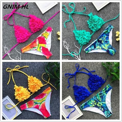 MAILLOT DE BAIN GNIM Bikini brésilien à fleurs 3D maillot de bain