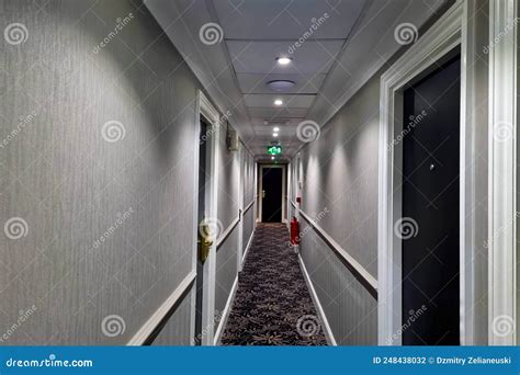 view   modern small corridor   building stock photo image