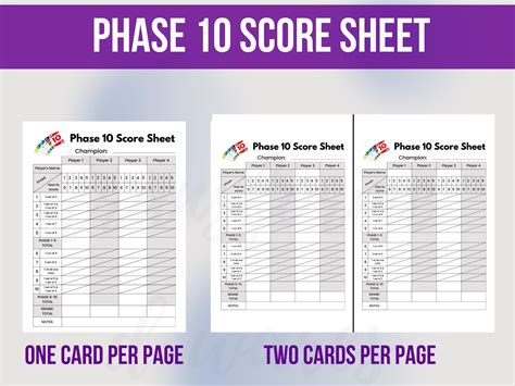 Phase 10 Score Sheet Template, Printable Phase 10 Score Sheet, Phase 10